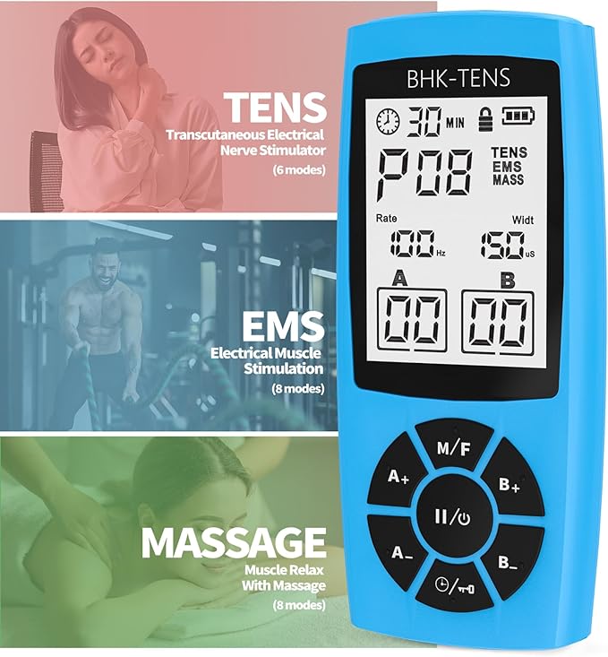Rechargeable TENS Unit Machine for Pain Relief Therapy, Electronic EMS Muscle Stimulator for Shoulder Pain Relief, TENS&EMS Stimulator for Back Pain, Shoulder Neck Pain Relief, Sciatica Pain, Blue