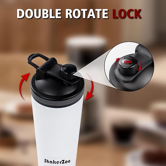 ShakerZoo-1 Pack-Protein Shaker bottles for Protein Mixes, Insulated Stainless Steel Shaker cup (White)