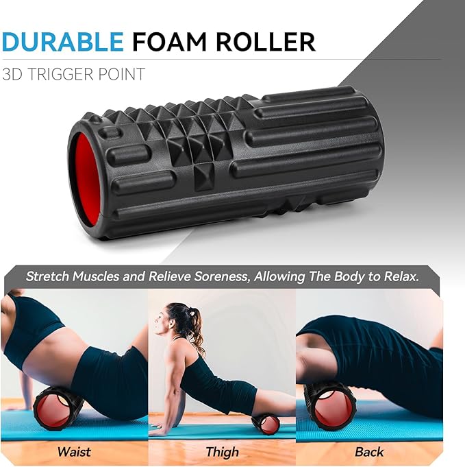 5 in 1 Foam Roller Set, High Density Fitness Exercise Foam Roller for Deep Tissue Muscle Massage, Massage Roller, Massage Ball, Resistance Band, for Whole Body(Black)