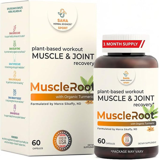 Muscle Recovery Supplement | Plant-Based Muscle Relaxer for Post-Workout Inflammation Support, with Organic Turmeric, Frankincense & Nopal Cactus | 60 Capsules by Sana Herbal