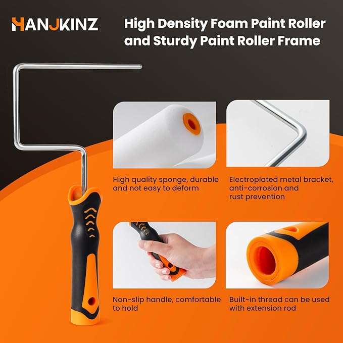 12 Pcs 6 Inch Paint Roller Kit with High-Density Foam Paint Roller, Paint Tray with Liner, Mini Roller for Painting Wall, Door, Cabinet