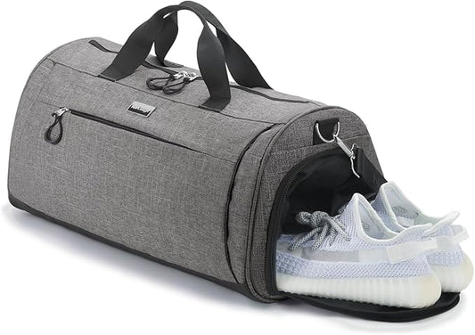 TOPDesign Gym Bag for Women & Men, Unisex Duffel Bag with Shoe Compartment & Wet Pocket for Travel Sports Gym (M Textured Grey)