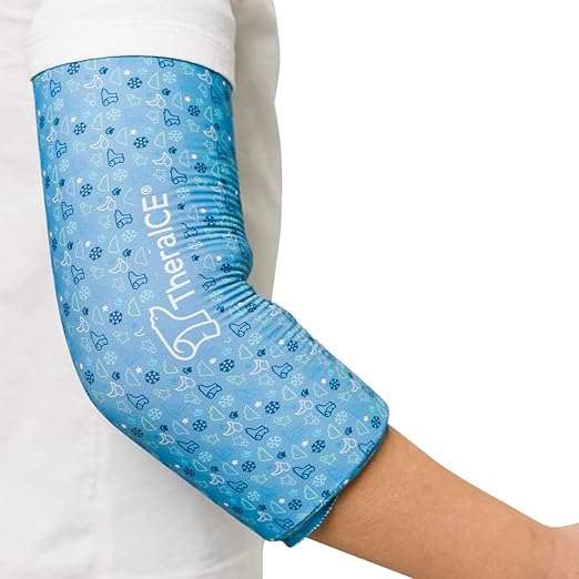 TheraICE Elbow Ice Pack Compression Sleeve for Injuries, Reusable Gel Cold Packs Brace, Shin Splints, Calf Strain, Flexible Cold Wrap Recovery for Tennis Elbow, Tendinitis Pain Relief (X-Small)