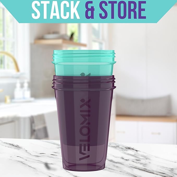 VELOMIX -2 Pack- 20 oz Protein Shaker Bottles for Protein Mixes - 2x Wire Whisk | Leak Proof Shaker Cups for Protein Shakes and Pre Workout | Protein Shaker Bottle Pack (Midnight Aqua)