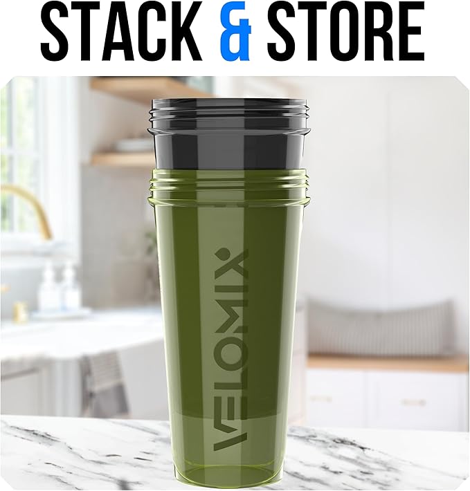 VELOMIX -2 Pack- 28 oz Protein Shaker Bottles for Protein Mixes - 2x Wire Whisk | Leak Proof Shaker Cups for Protein Shakes | Protein Shaker Bottle Pack | Shakers for Protein Shakes-Green&Black