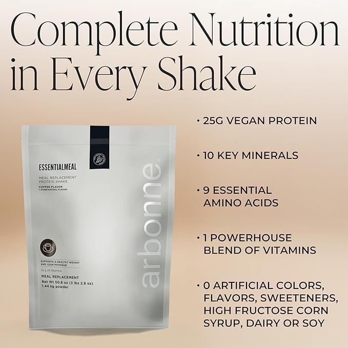 Arbonne EssentialMeal Meal Replacement Shake - Protein Shake, Vegan Protein Powder, Complete Daily Nutrition, Coffee