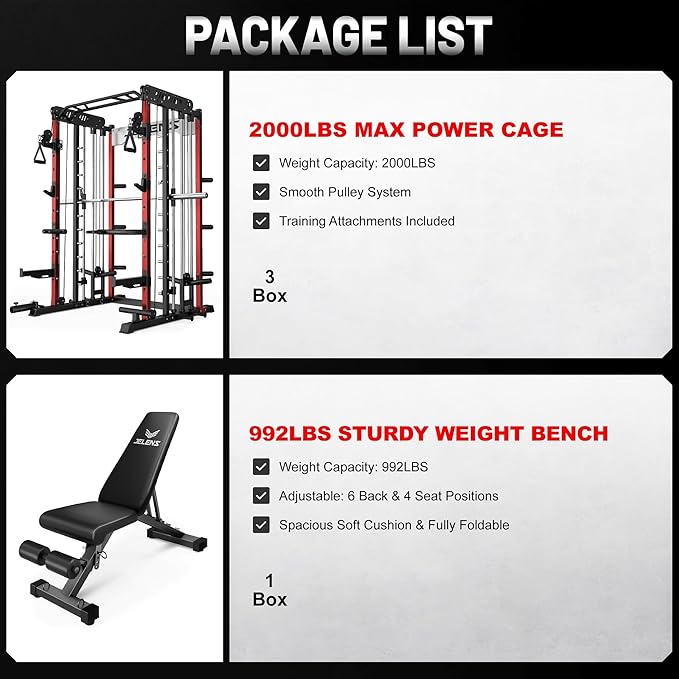 Smith Machine for Home Gym, Multi-Function M12 Power Cage with Cable Crossover System, Squat Rack with Smith Bar and More Attachment