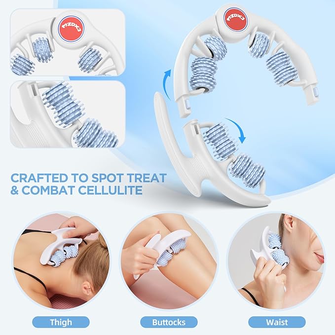 Cellulite Massage Tool Muscle Roller - Deep Fascia Massager & Dimpled Skin Remover for Legs, Thighs & Buttocks - Anti-Cellulite Roller, Smooth Skin, Pain Reliefs (Blue)