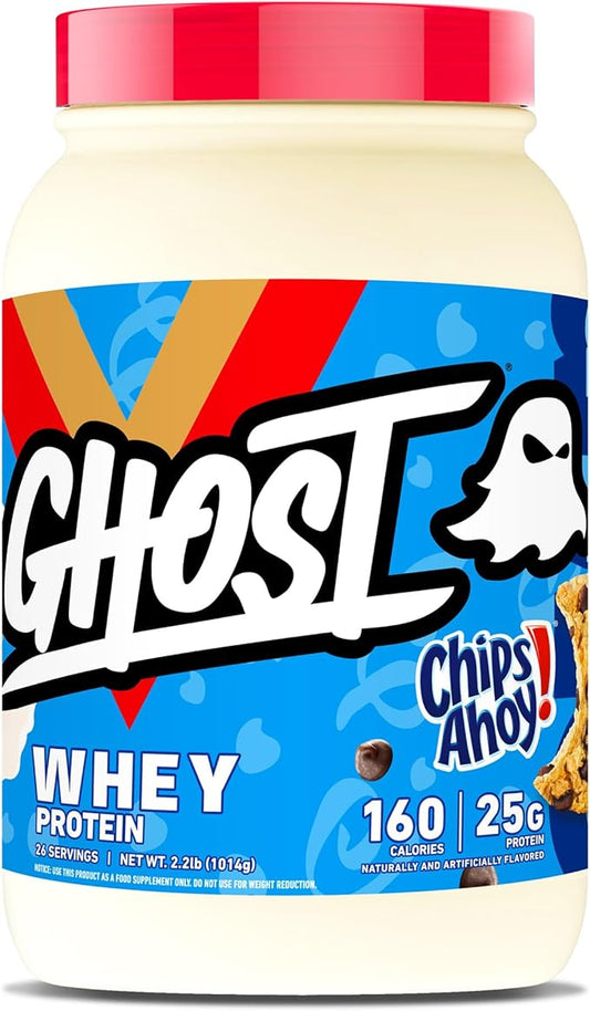 GHOST Whey Protein Powder, Chips Ahoy! - 2LB, 25G of Protein - Whey Protein Blend - Post Workout Fitness & Nutrition Shakes, Smoothies, Baking & Cooking - Cookie Pieces Inside