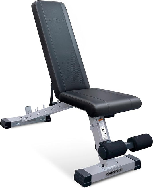 SPORTSOUL Adjustable Weight Bench Heavy Duty Fitness Bench For Weight Training, Home Gym Bench, Weightlifting and Strength Training, Upgraded Breathable Leathaire Bench Material, Black
