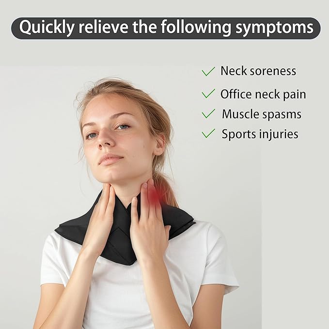 Reusable Neck Wrap Ice/Heat Pack, Medical-Grade Gel, Relief for Neck Soreness, Muscle Spasms, Sports Injuries. Adjustable Velcro Strap, Soft Fabric, Long Lasting Therapy, Black