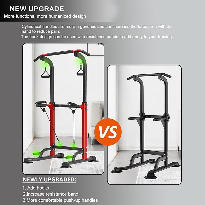 Power Tower Pull Up Bar,Pull-Up Rack Dip Station,Height Adjustable Multi-functional Home Strength Training Gym Equipment, Save Space,People Below 6 feet