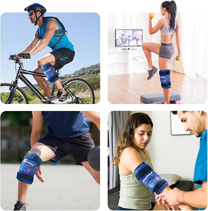 Knee Ice Pack Wrap for Injuries Reusable - Hot & Cold Gel Bags for Leg, Back, Shoulders, Arms, Elbow Injuries, Pain Relief, Swelling, Knee Replacement Surgery(Navy Blue)