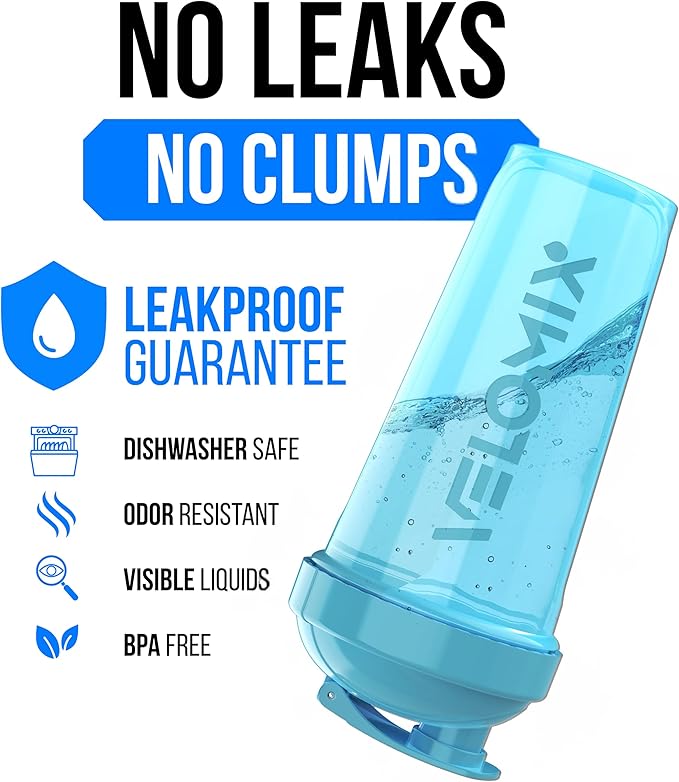 VELOMIX -2 Pack- 28 oz Protein Shaker Bottles for Protein Mixes - 2x Wire Whisk | Leak Proof Shaker Cups for Protein Shakes and Pre Workout | Protein Shaker Bottle Pack (Blue/Pink)