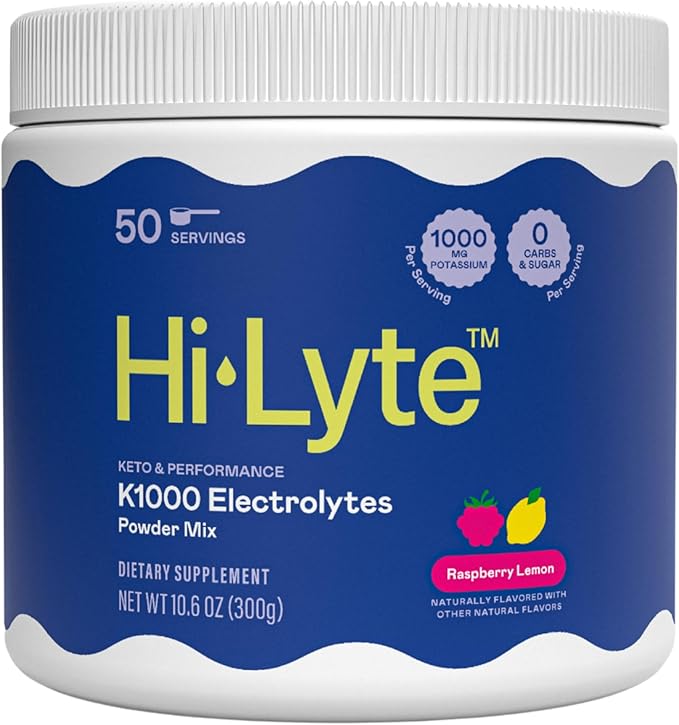 Hi-Lyte Keto K1000 Electrolyte Powder | Raspberry Lemon | Hydration Supplement Drink Mix | Boost Energy & Beat Leg Cramps | No Sugar, No Maltodextrin | 50 Servings