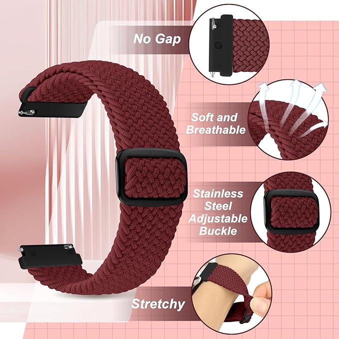 2 Pack Quick Release Braided Bands - 18mm 19mm 20mm 22mm 24mm Solo Loop Adjustable Soft Band For Women Men