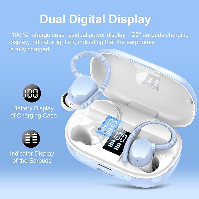 Ear buds Wireless Bluetooth Earbuds Sport 2025 NEW Bluetooth 5.3 Headphones 128H Playtime with LED Display Powerful Bass Over Ear Earphones with Earhooks IP7 Waterproof for Gym/Running/Workout