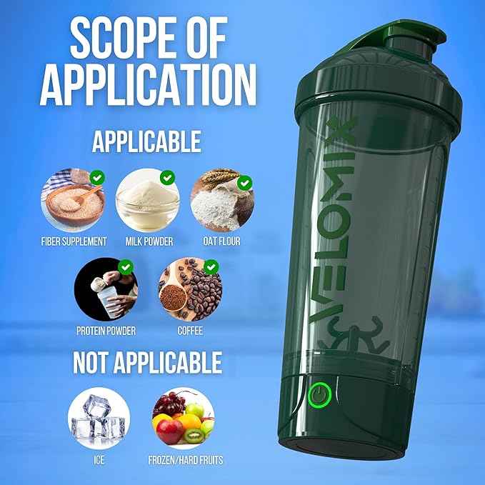 VELOMIX Electric Protein Shaker Bottle - 24 oz | USB-C Rechargeable | Leak Proof Shaker Cups for Protein Shakes | Portable Blender for Shakes and Smoothies (Electric - Green)