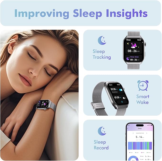 YMS Android Smart Watch for Women - Bluetooth Call,Compatible with Android & iOS,2.0" HD, Heart Rate/Sleep/Step Tracker, 100+ Sports Modes,IP68 Waterproof Men Fitness Tracker (Silver(Milanese))