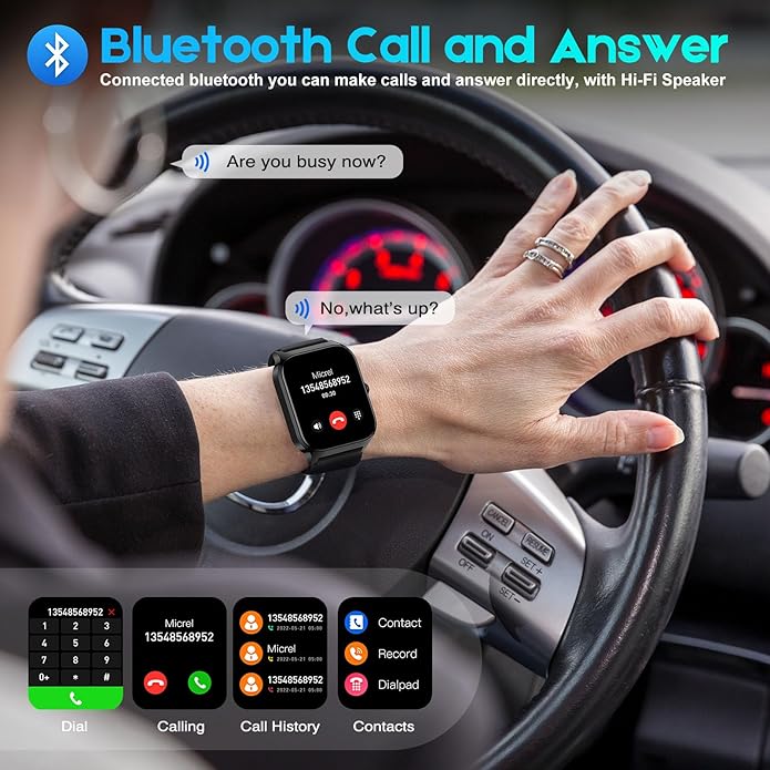 Smart Watch for Men Women Make Call Answer 1.85" with 20+ Sport Modes Fitness Tracker Sleep Spo2 Heart Rate Monitor Smartwatch Waterproof Pedometer Activity Tracker for Android iPhone