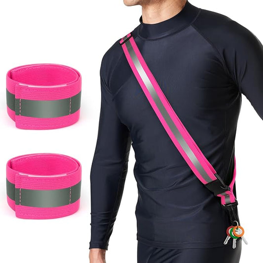 Reflective Sash for Walking at Night, High Visibility Reflective Running Gear Night Walking Safety Gear for Men Women Kids, Reflective Sash with 2 Pcs Reflective Armbands for Running Walking