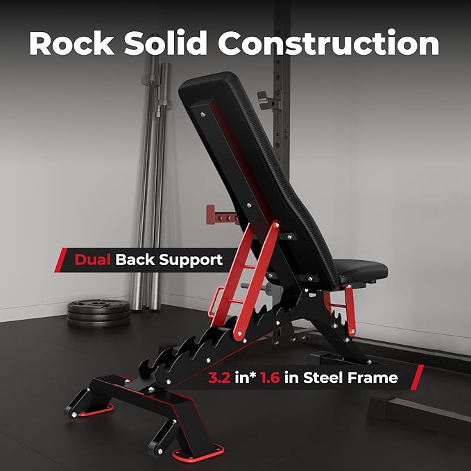 FLYBIRD Commercial Grade Adjustable Weight Bench - 1200LBS Capacity, 7+3 Positions for Ultimate Strength Training & Bench Press, with Easy-Roll Wheels