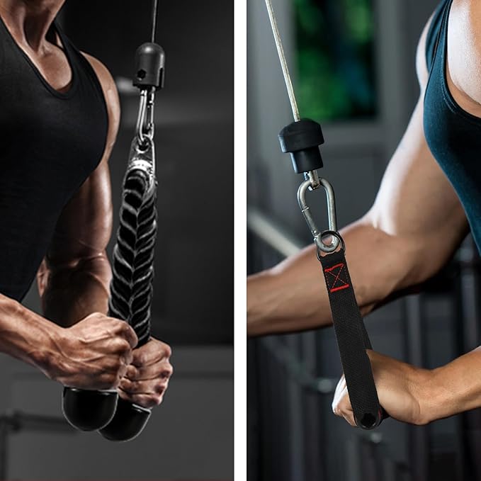 Cable Machine Attachment Set - Ankle Straps for Cable Machines, Tricep Rope, Gym Exercise Handles, Lifting Wrist Straps, Cable Kick Back Ankle Strap, Lat Pulldown Attachments, Gym Accessories