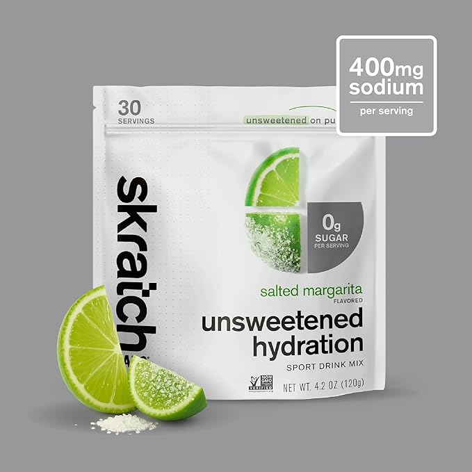 Skratch Labs Unsweetened Hydration Sport Drink Mix | Sugar Free | Electrolytes Booster | Salted Margarita - 30 Servings | Non-GMO, Vegan, Kosher, Keto, Paleo
