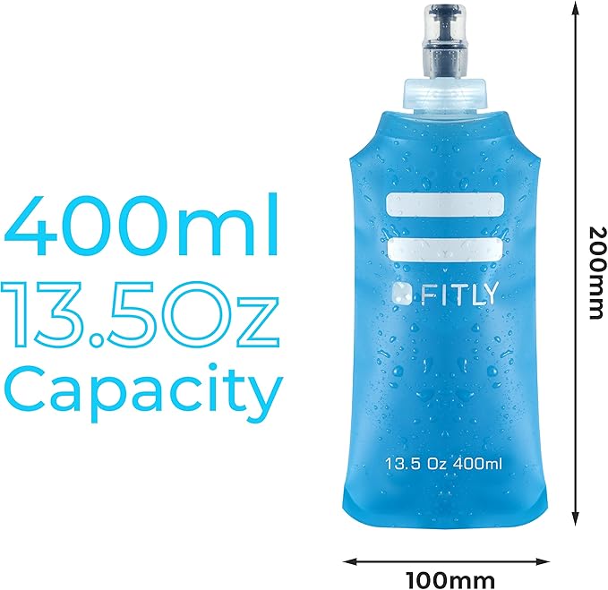 FITLY Soft Flask - Shrink As You Drink Soft Water Bottle for Hydration Pack - Folding Water Bottle Ideal for Running, Hiking, Cycling, Climbing & Rigorous Activity