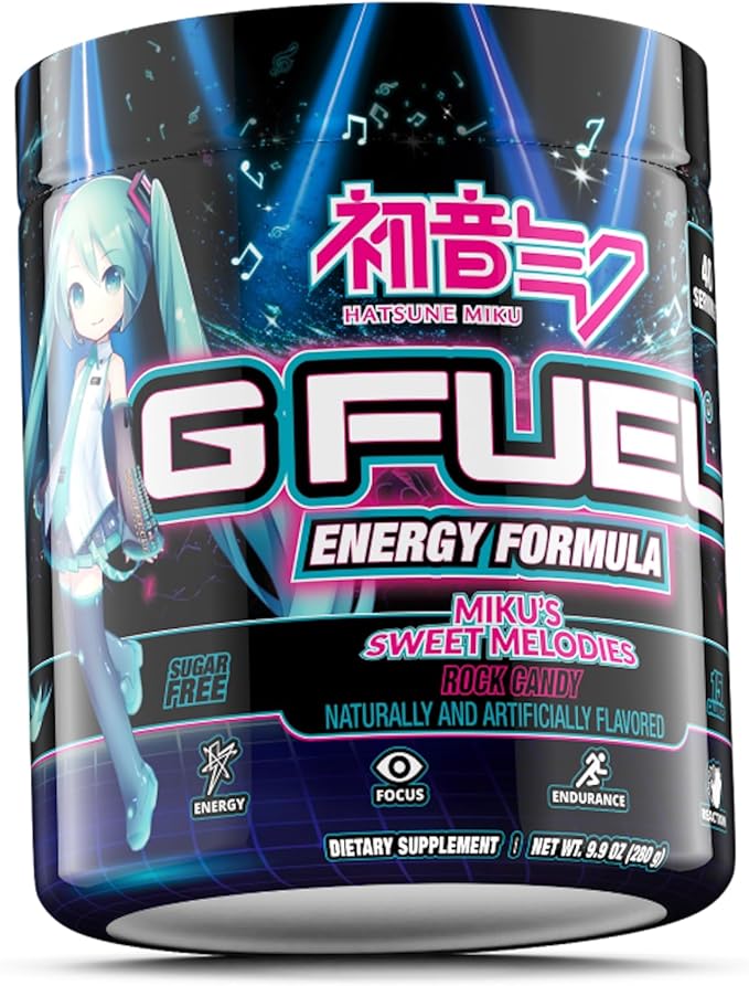 G Fuel Sweet Melodies Hatsune Miku Energy Drink Powder, Pre Workout Caffeine Mix for Gaming, Sugar Free Focus Amino, Vitamin + Antioxidants, 9.9oz (Rock Candy, 40 Servings)