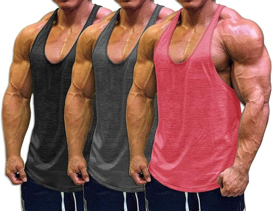 Muscle Cmdr Men's Bodybuilding Stringer Tank Tops Y-Back Gym Fitness Workout Training Running T-Shirts Athletic Quick Dry Top