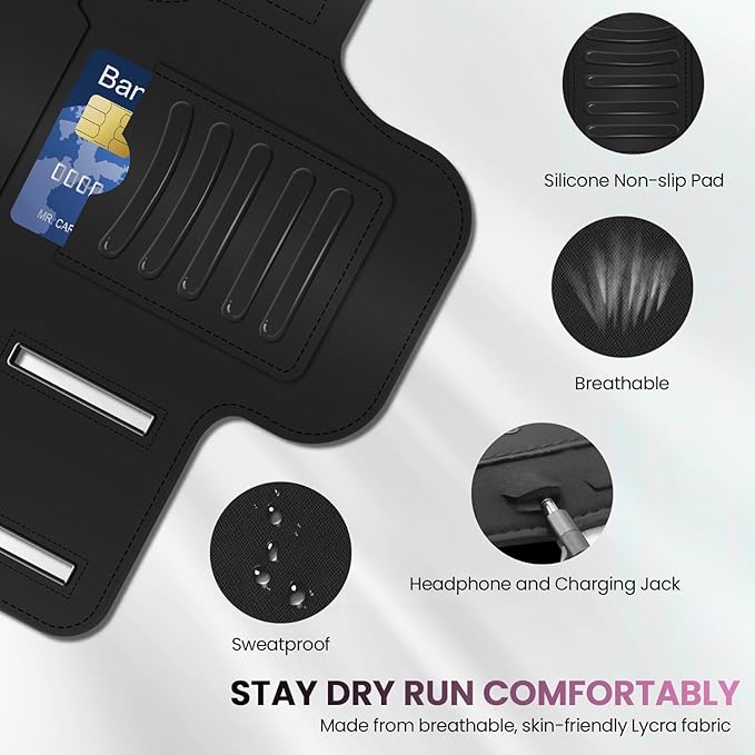 PORTHOLIC 2025 Running Armband Water Resistant Sports Phone Holder Case with Extension Strap, Key Card Slot Up to 6.9" Phone for iPhone 17/16/15/14/13 Plus Air Pro Max XR/XS, Galaxy S25/24/S10