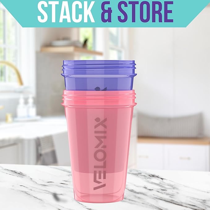 VELOMIX -2 Pack- 20 oz Protein Shaker Bottles for Protein Mixes - 2x Wire Whisk | Leak Proof Shaker Cups for Protein Shakes and Pre Workout | Protein Shaker Bottle Pack (Lavender Glow)
