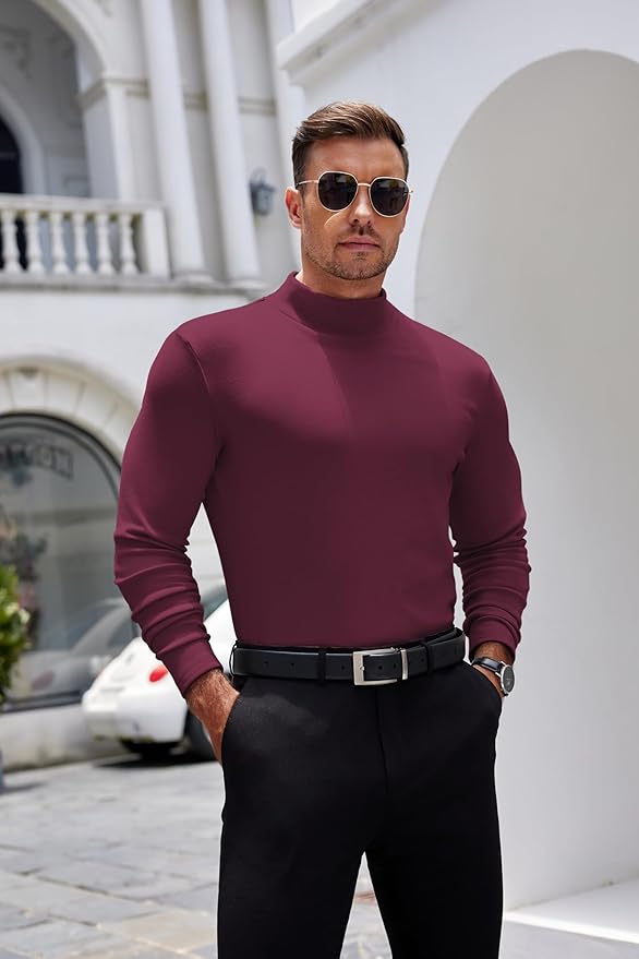 COOFANDY Mens Mock Turtleneck Long Sleeve Shirts Basic Thermal Turtle Neck Undershirt Lightweight Pullover Sweaters Top