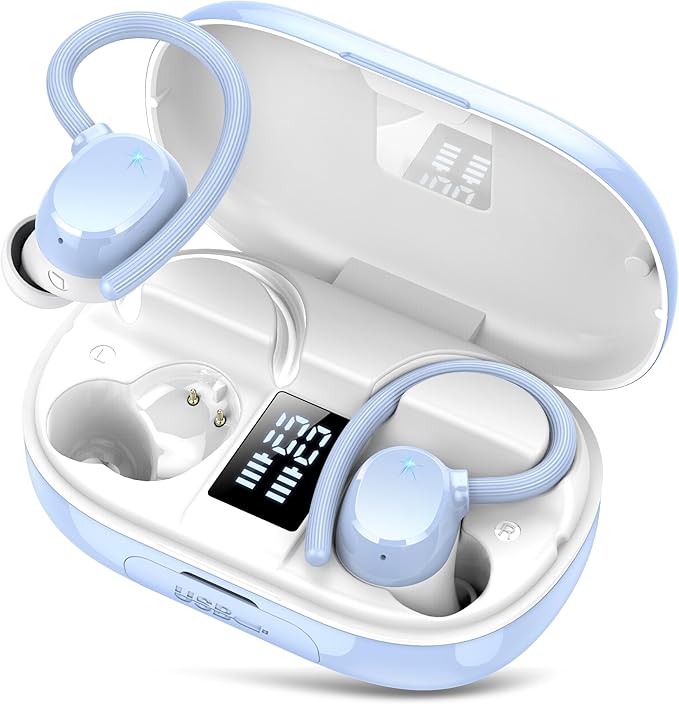 Ear buds Wireless Bluetooth Earbuds Sport 2025 NEW Bluetooth 5.3 Headphones 128H Playtime with LED Display Powerful Bass Over Ear Earphones with Earhooks IP7 Waterproof for Gym/Running/Workout