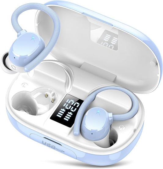 Ear buds Wireless Bluetooth Earbuds Sport 2025 NEW Bluetooth 5.3 Headphones 128H Playtime with LED Display Powerful Bass Over Ear Earphones with Earhooks IP7 Waterproof for Gym/Running/Workout