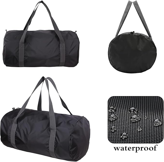 Travel Bag Foldable,Portable Lightweight Gym Bag,Sports Duffel Bags for Women&Men - for Camp, Fitness, and Short tours, shopping (Black, S)
