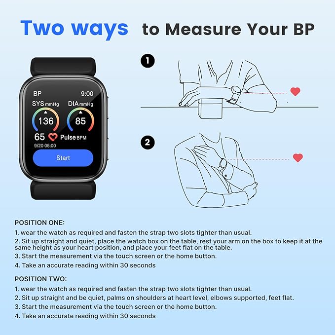 YHE Smart Watch Blood Pressure, 1.95'' Blood Pressure Watch with Air Pump Cuff, Blood Pressure Monitor for Sleep and Sports Tracking for Android iOS Supports Data Sharing, Reminder Monitoring Etc