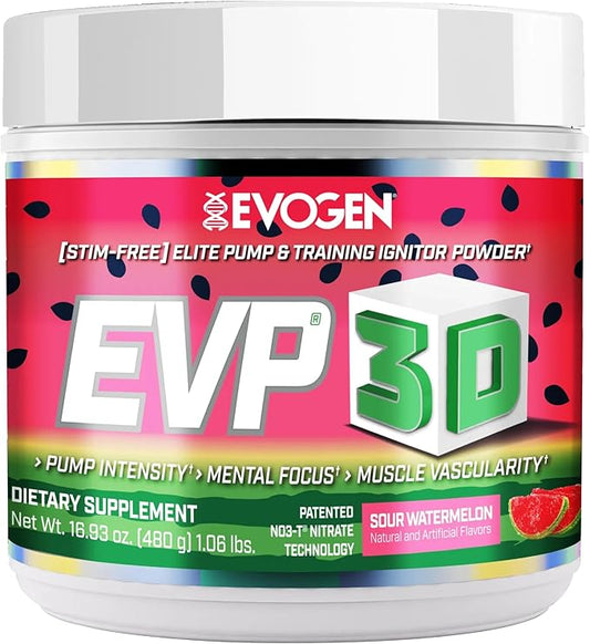 Evogen EVP 3D - Stim Free Pre Workout Powder for Men & Women | Sugar Free Non Stim Preworkout with Beta Alanine and Creatine for Energy & Pump | Sour Watermelon | 40 Servings