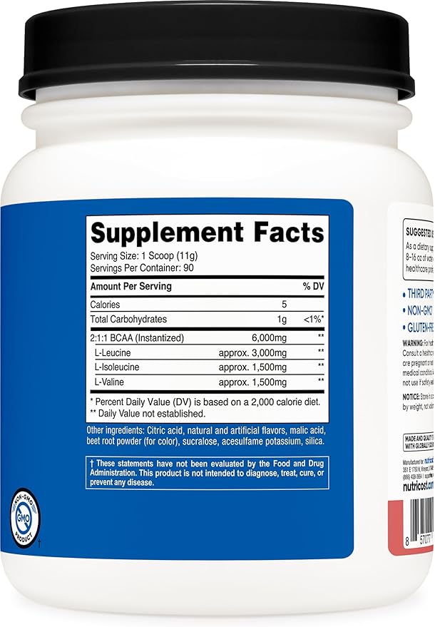 Nutricost BCAA Powder 2:1:1 (Raspberry Lemonade, 90 Servings)
