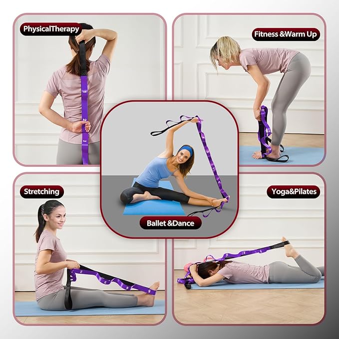 Stretching Strap with 10 Loops-Yoga Strap for Physical Therapy,Home Workout,Pilate & Flexibility Training,Non Elastic Exercise Stretch Band for Hamstring,Leg Stretcher Belt,Flexibility Fascia