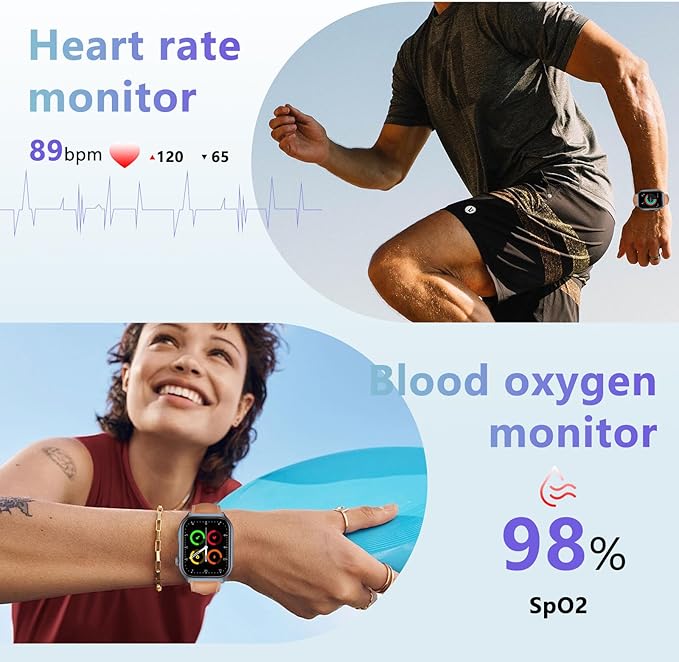 YMS Android Smart Watch for Women - Bluetooth Call,Compatible with Android & iOS,2.0" HD Screen, Heart Rate/Sleep/Step Tracker, 100+ Sports Modes,IP68 Waterproof Men Fitness Tracker (Brown(Leather))