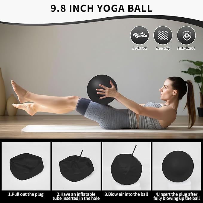 Pilates Essentials Kit for Home Women, Pilates Equipment for Workouts, 6 Fabric Resistance Bands, 12 Inch Magic Circle Yoga Ring, Mini Exercise Ball, Great Exercise Equipment