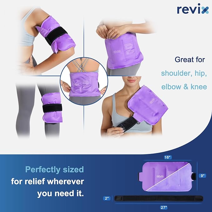 REVIX Ice Packs for Injuries Reusable Gel for Back, 16 × 9 ", Flexible Gel Cold Pack for Shoulder, Lower Back, Thigh, Arm, Cold Compress Therapy Cooling Pad with Strap