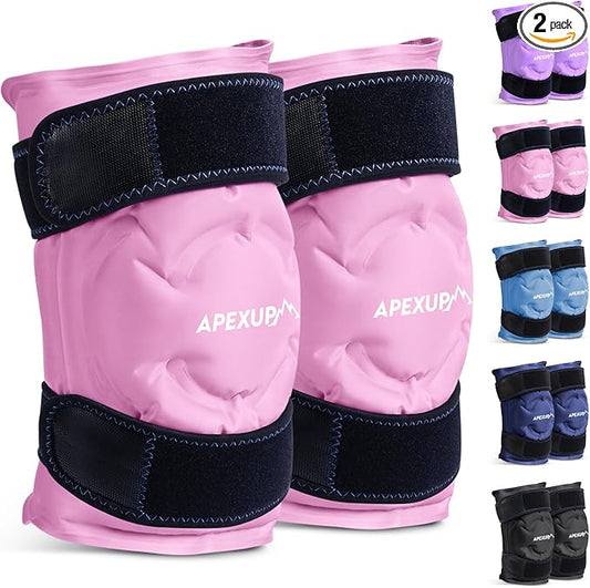 APEXUP Ice Pack for Knee Pain Relief, Large Reusable Wrap After Surgery, Flexible Gel Cold Pack for Injuries, Pain Relief for Back, Shoulder, Elbow, Ankle and Leg (Pink, XXL, 2PK)