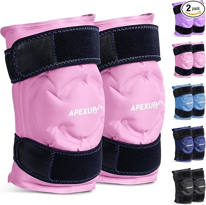 APEXUP Ice Pack for Knee Pain Relief, Large Reusable Wrap After Surgery, Flexible Gel Cold Pack for Injuries, Pain Relief for Back, Shoulder, Elbow, Ankle and Leg (Pink, L, 2PK)