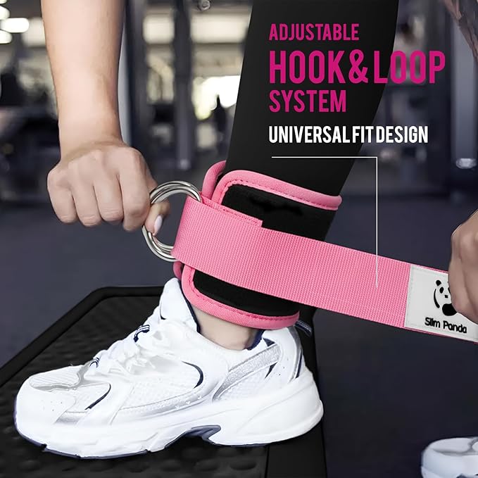 Slim Panda Ankle Strap for Cable Machine,Ankle Cuff for Kickbacks, Booty Hip Abductors,Glute Workouts, Leg Extensions, Curls for Men and Women, Adjustable with Double D-Rings