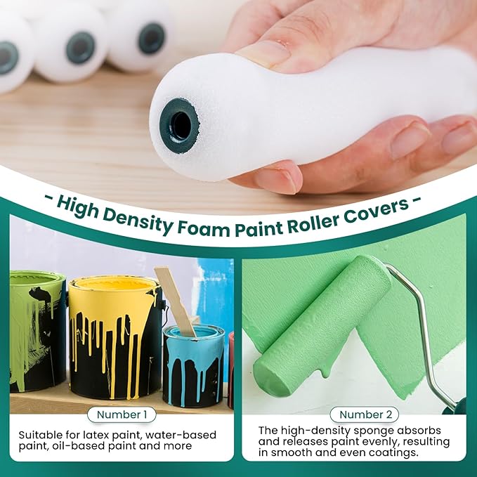 Foam Paint Roller, 20 Pack, 6 Inch Mini Paint Roller Covers, High Density Foam Paint Roller, Small Paint Rollers for All Flat Surfaces, Suitable for Wall,Kitchen Cabinets, Doors, Tables