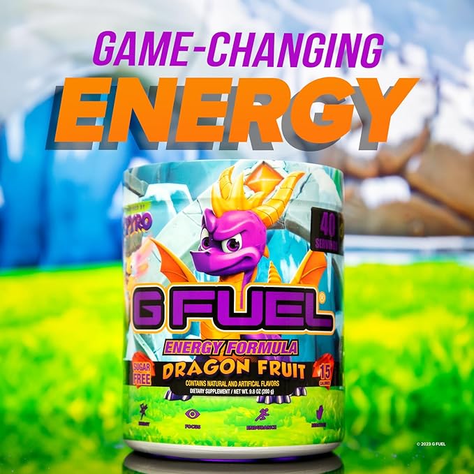 G Fuel Spyro The Dragon Energy Drink Powder, Pre Workout Caffeine Mix for Gaming, Sugar Free Focus Amino, Vitamin + Antioxidants, 9.8oz (Dragon Fruit, 40 Servings)
