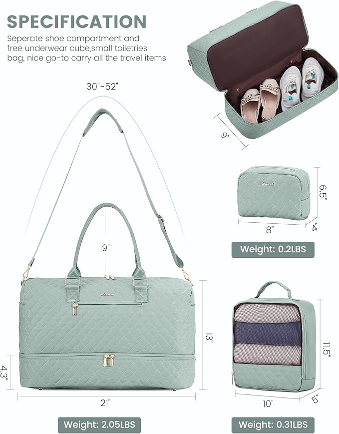 LOVEVOOK Travel Duffle Bag for Women, Weekender Overnight Bag with Shoe Compartment, Carry on Bag with Toiletry Bag, Gym Duffel Bag with Wet Pocket, Hospital Bags for Labor and Delivery 3 Pcs Set